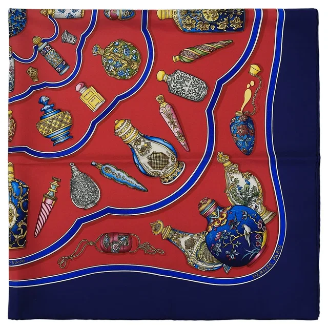 Hermès Carre 90 Qu importe le flacon scarf navy/red in Red Silk from VINTAGE QOO TOKYO