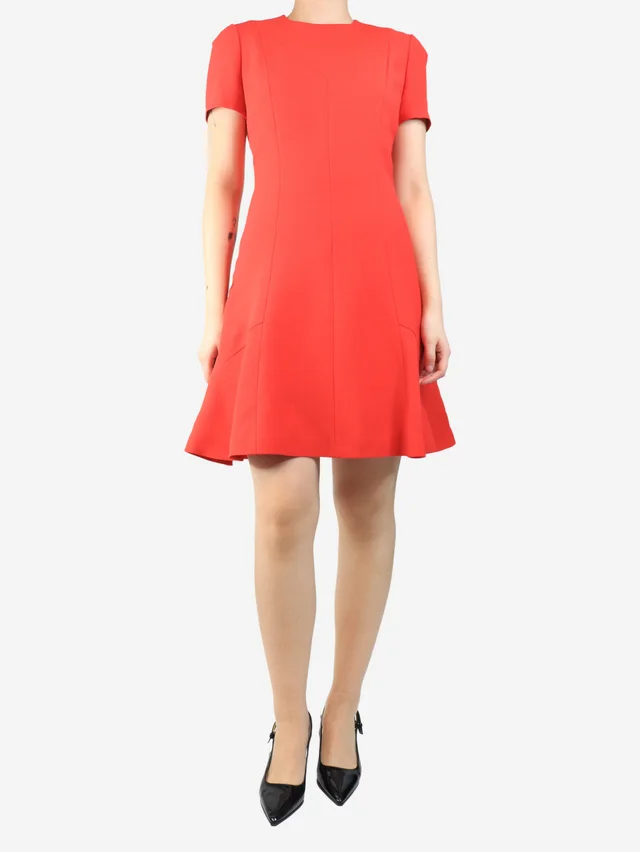 Louis Vuitton Red short-sleeve midi dress - size UK 10 in Red Silk from Sign of the Times