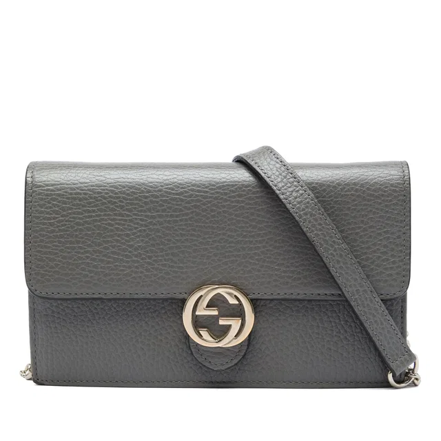 Gray Gucci Dollar Calfskin Interlocking G Wallet on Chain Crossbody Bag in Grey Calfskin from Designer Revival