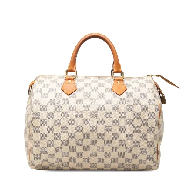 White Louis Vuitton Damier Azur Speedy 30 Boston Bag in White Canvas from Designer Revival