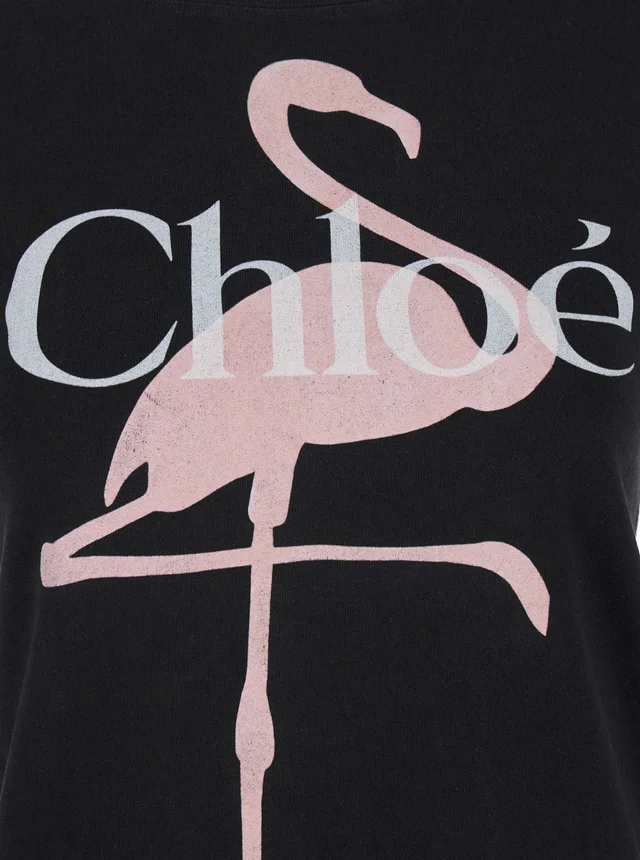 Chloé Black Crew Neck T-Shirt with Large Logo Print on the Front in Cotton for Women in Black 100% Cotton, photo 6 of 6 from Gaudenzi Boutique