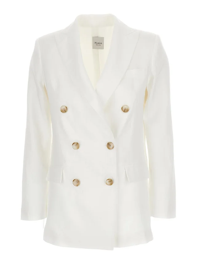 LEPLAIN Double-breasted White Linen Jacket for Women in White 100% Linen, photo 2 of 6 from Gaudenzi Boutique