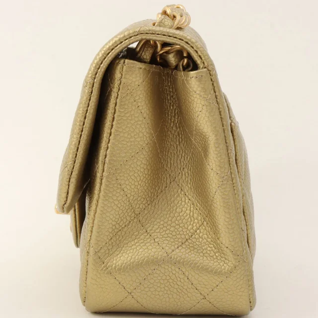 Chanel Caviar Skin Classic Flap Chain Bag Mini, Gold, circa 2015 in Gold Caviar leather from VINTAGE QOO TOKYO, photo 4 of 11