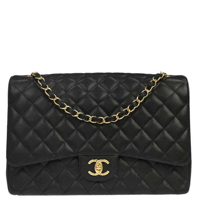 Chanel 2013-2014 Black Caviar Skin Maxi Classic Double Flap Shoulder Bag in Black Caviar leather from AMORE Vintage Tokyo