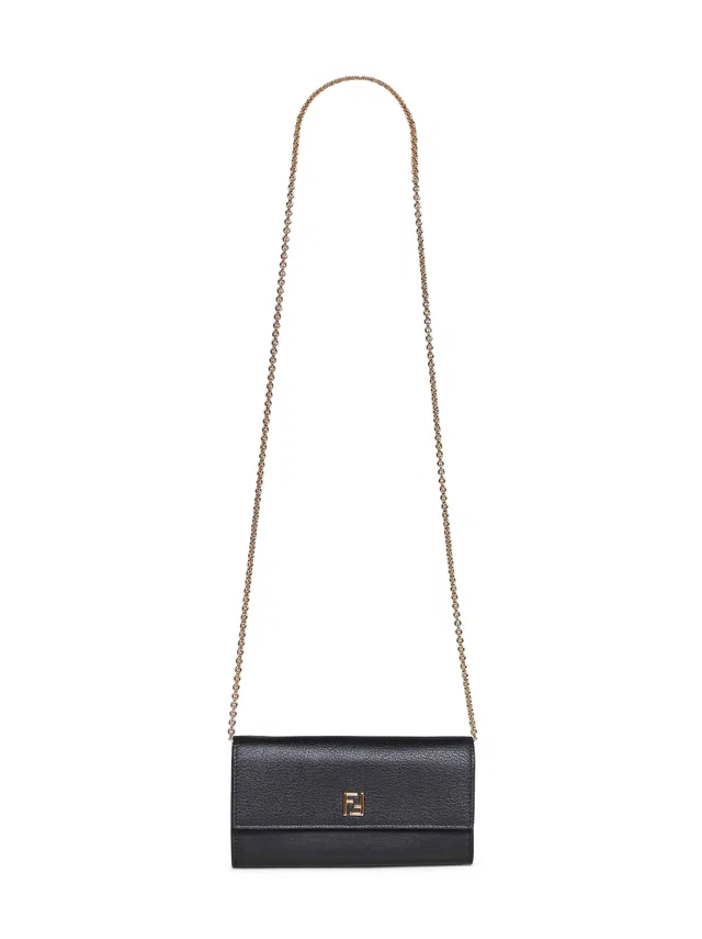Fendi Continental Wallet On Chain — Black Calf Leather in Black Calfskin from HEWI