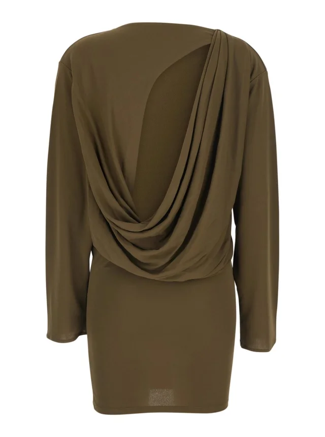 JACQUEMUS 'La Robe Mistral' Green Dress with boat neckline and cut-out with draping on the back in viscose for women in Green 83% Viscose 17% Polyamide, photo 3 of 6 from Gaudenzi Boutique