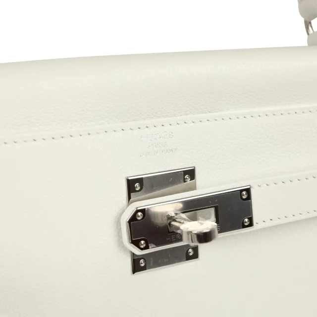 Hermès Kelly Retourne 28 New White Evercolor Palladium Hardware in White Goatskin from Madison Avenue Couture, photo 7 of 9