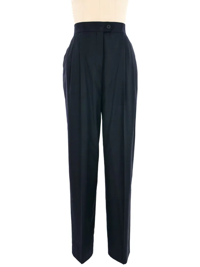 Escada Black High Waisted Trousers in Black Wool from Arcade Vintage