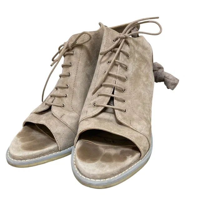 Brunello Cucinelli Suede Lace-Up Heel Sandals in Suede from LuxUness