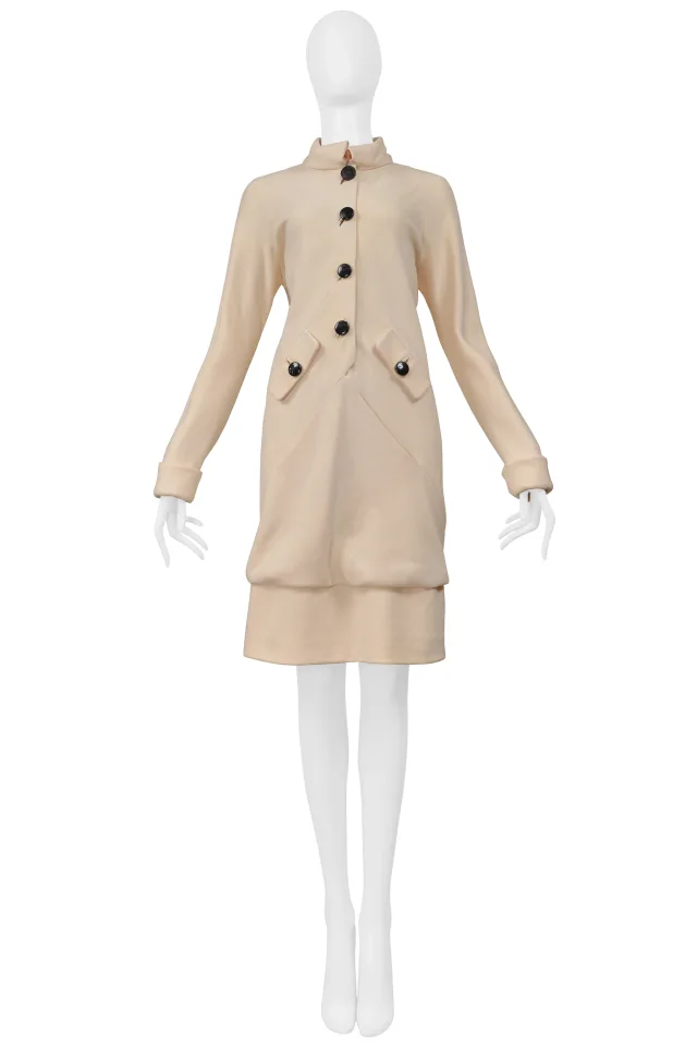 Balenciaga By Ghesquiere Off-white Mod Dress With Black Buttons 2006 in Black Silk from Resurrection Vintage, photo 5 of 8