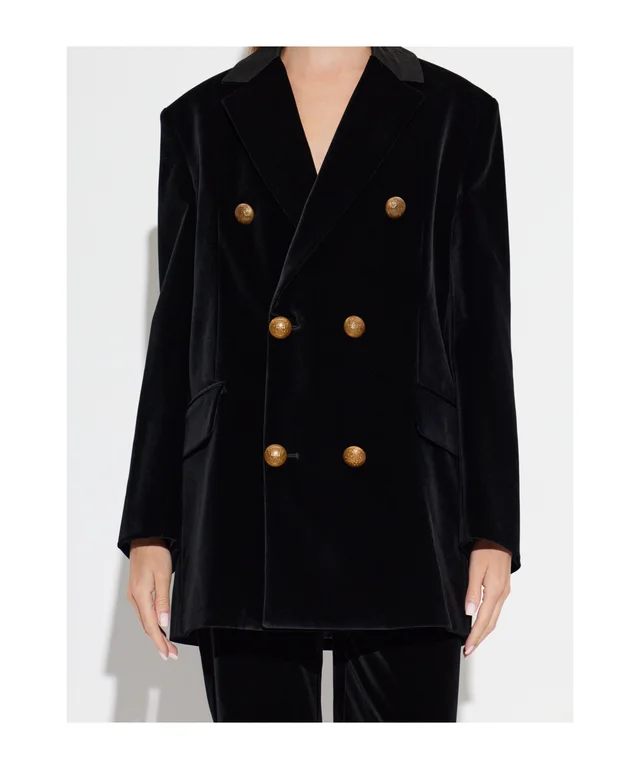 Etro long double-breasted stretch cotton velvet jacket, photo 2 of 4 from SENSER