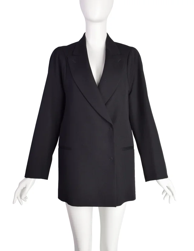 Maison Margiela Vintage AW 1998 Flat Pattern Off-Set Sleeve Black Wool Blazer Jacket in Black Wool from Amarcord Vintage Fashion