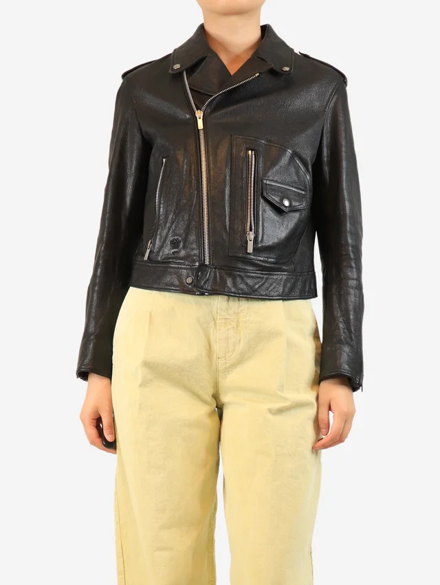 Dior Black leather biker jacket - size UK 10 in Black Leather from Sign of the Times