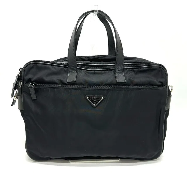 Prada Business Bag Triangle Logo Nylon Leather Black in Black Nylon from The Reluxe