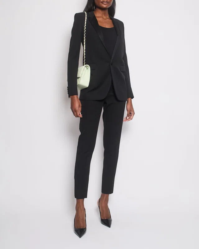 Saint Laurent Black Suit Jacket and Trouser Set With Silk Lapel Detail Size FR 34/36 (UK 6/8) in Black Silk from Sellier