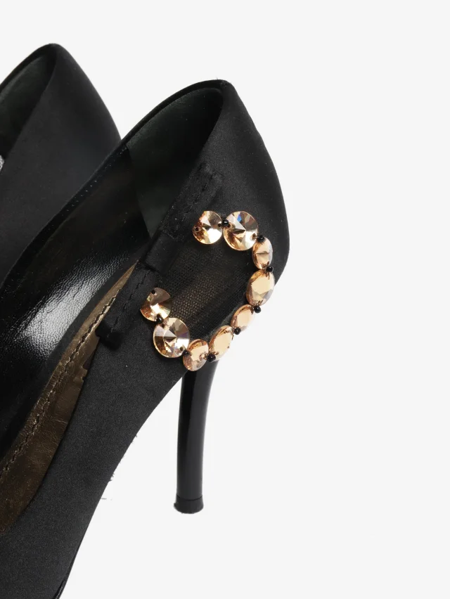 Louis Vuitton Black bejewelled open-toe pumps - size EU 37 in Black Satin from Sign of the Times, photo 3 of 5