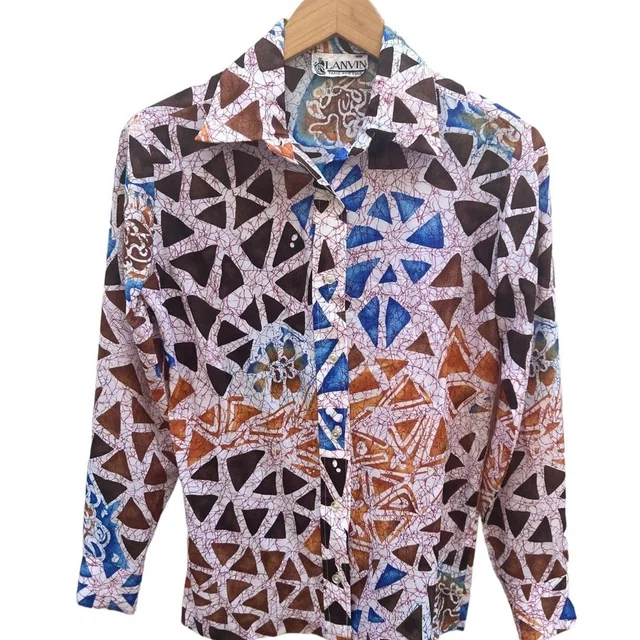 Lanvin Vintage Geometric Print Button Down Shirt Size Small in blue|brown|red from Poshmark