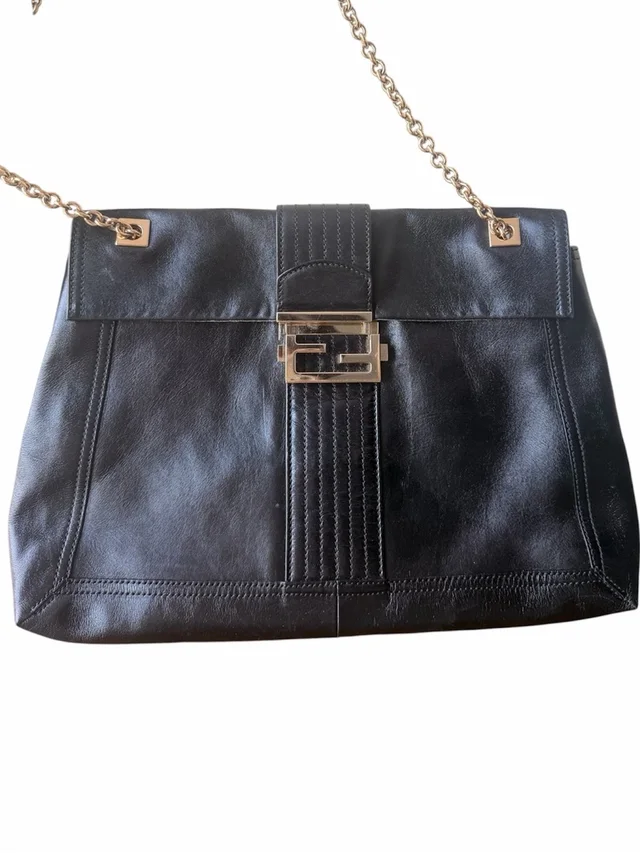 Fendi Black Leather Chain Shoulder Bag With Gold Hardware in gold|black Leather from Poshmark, photo 1 of 1