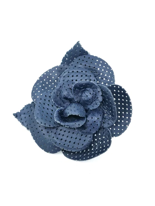Chanel Camelia Perforated Leather Brooch in Leather from Arcade Vintage