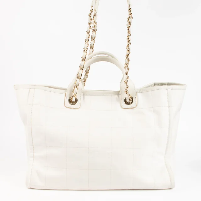 Chanel White Canvas Large Deauville Shopping Bag in White Canvas from Labellov, photo 4 of 6
