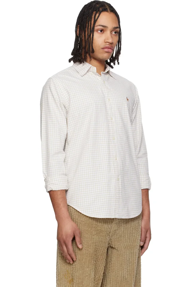 Polo Ralph Lauren Beige & White Classic Fit Gingham Oxford Shirt, photo 2 of 3 from SSENSE