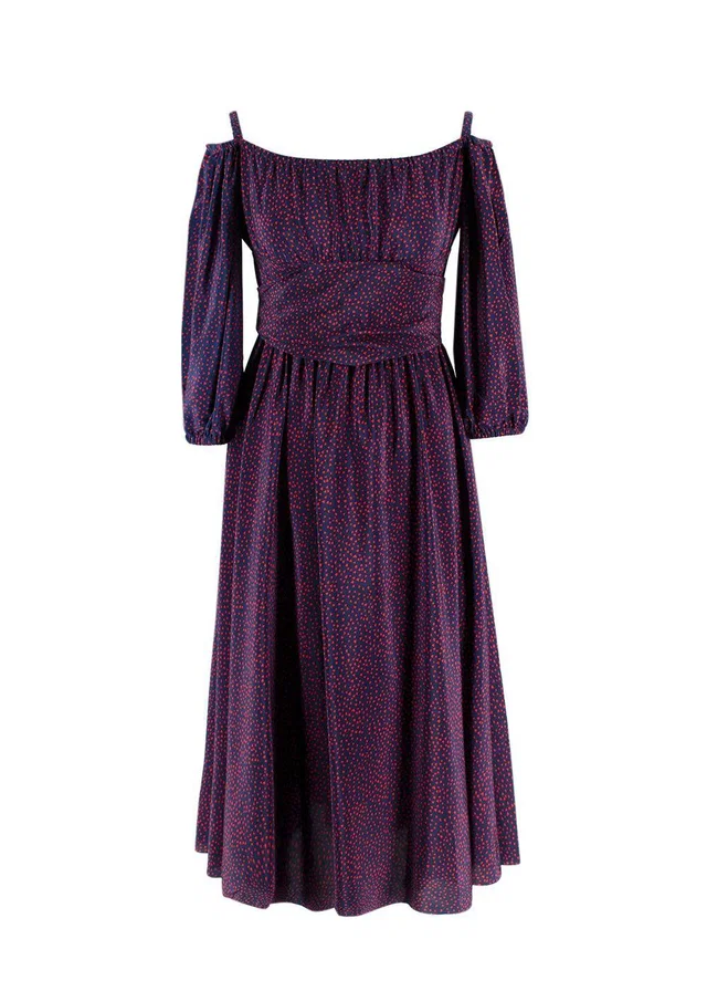 Dior Navy Printed Bardot Silk Dress in Navy Silk from HEWI