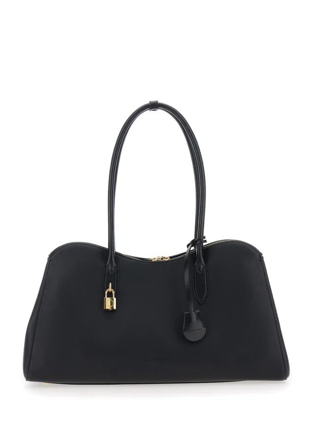 Shoulder Bag 'Ryder' with Two Top Handles and Lock Detail on the Front in Black Ecoleather for Women in Black, image 1 of 1 from Gaudenzi Boutique