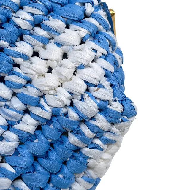 Prada Crochet Tote Bag Blue/White1BG422 Raffia Size Small in Blue Raffia from GALLERY RARE, photo 2 of 2