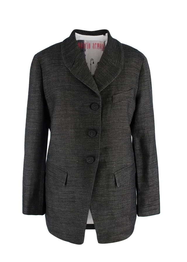Giorgio Armani Grey Pinstripe Wool Single Breasted Blazer in Grey Wool from HEWI