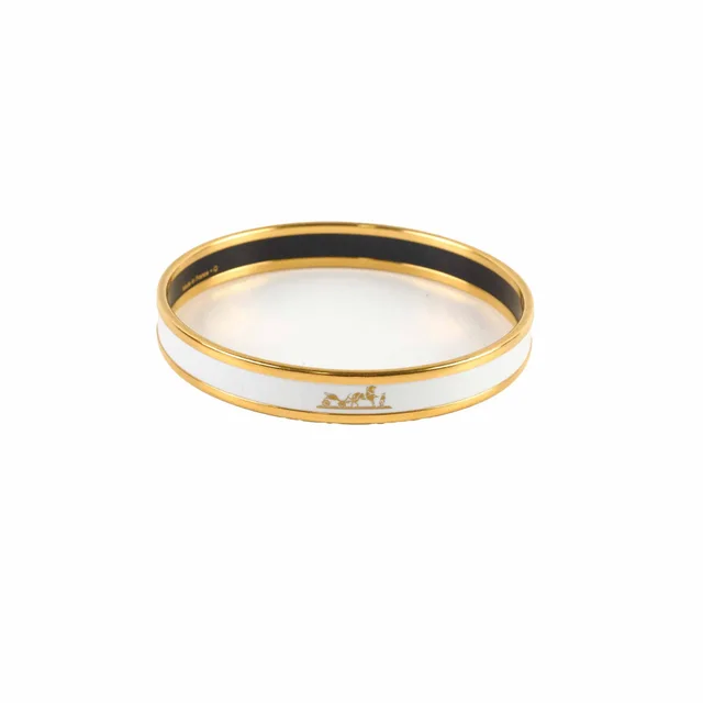 Hermès Uni White Enamel PM Caleche Bangle - Q Stamp in White from The Purse Affair