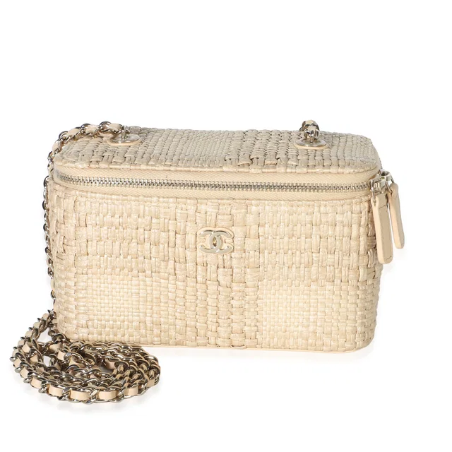 Chanel Beige Braided Raffia Vanity Case With Chain in Beige Raffia from myGemma