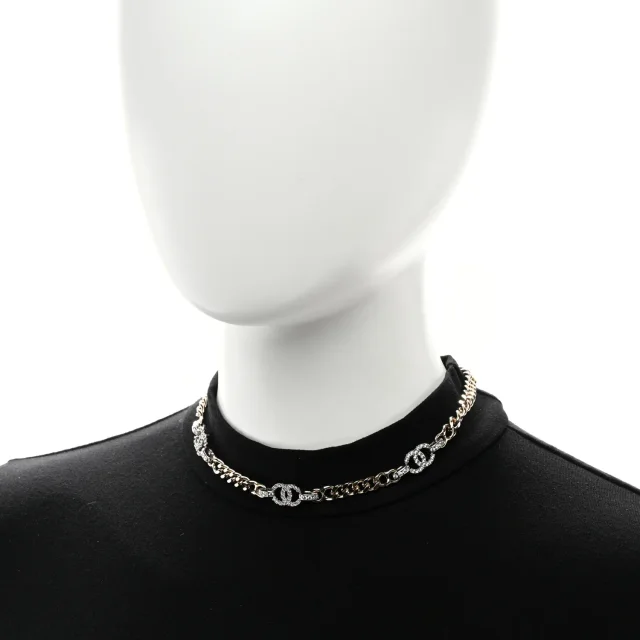 Chanel Crystal CC Chain Links Choker Necklace Gold in Gold from FASHIONPHILE, photo 2 of 4