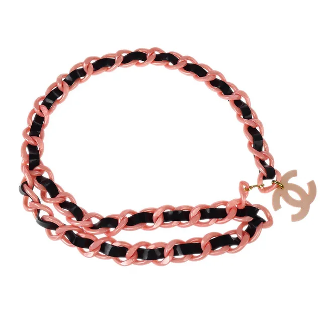 Chanel Acrylic Chain Belt CC Pink Black 94P Small Good in Black Resin from AMORE Vintage Tokyo
