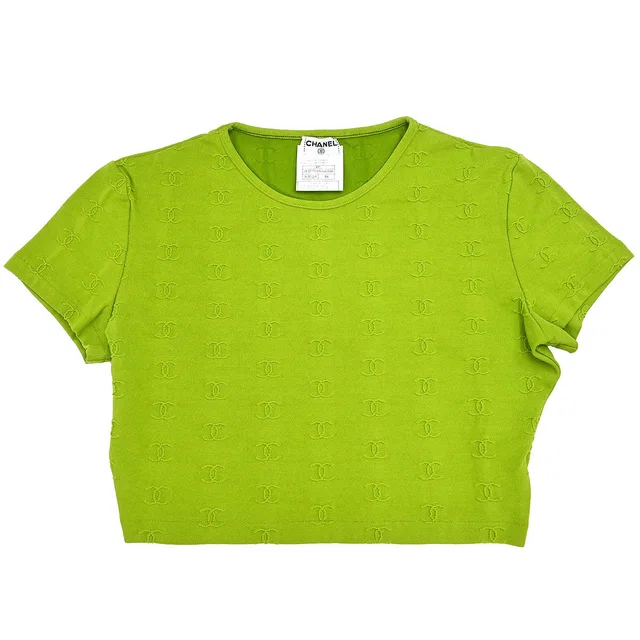 Chanel 1997 Cropped T-shirt Top Green #38 in Green Nylon from AMORE Vintage Tokyo