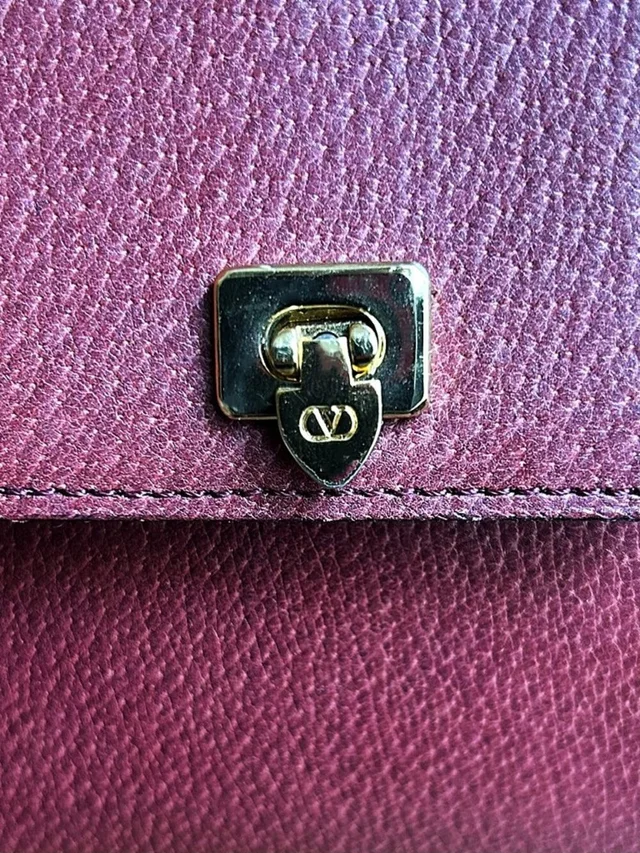 Valentino Garavani Double Strap Textured Leather Shoulder Bag, Burgundy in gold|red Leather from Poshmark, photo 3 of 15