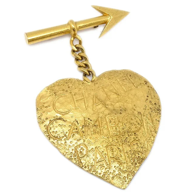 Chanel 1993 Arrow Heart Brooch Gold in Gold from AMORE Vintage Tokyo
