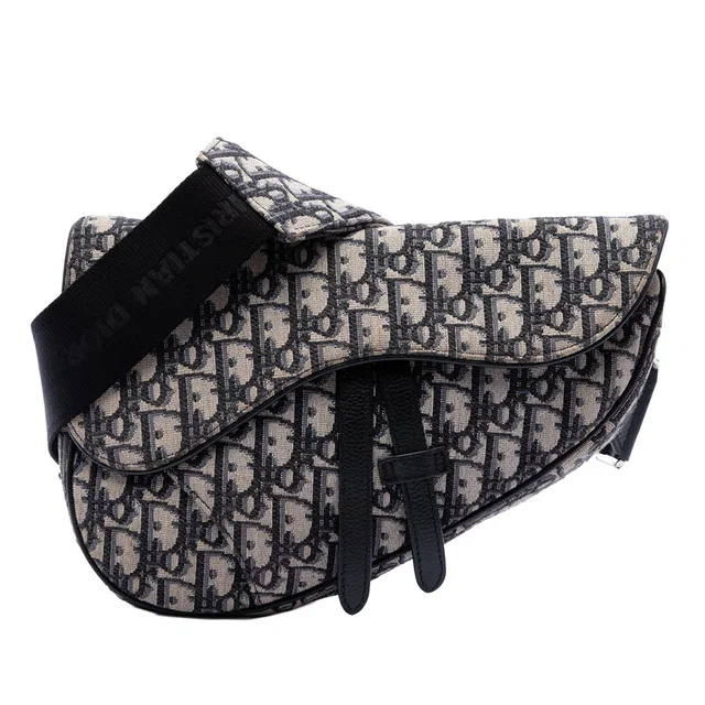 Blue Dior Oblique Canvas Saddle Crossbody in Blue Canvas from Designer Revival