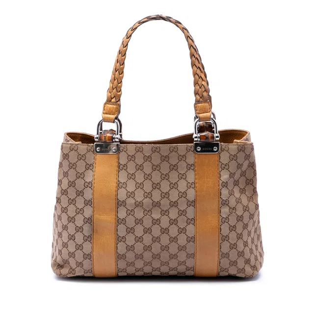 Beige Gucci Medium GG Canvas Bamboo Libeccio Tote in Beige Canvas from Designer Revival, photo 1 of 1