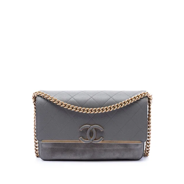 Gray Chanel Small CC Stitched Caviar and Suede Lady Coco Flap Crossbody Bag in Grey Caviar leather from Designer Revival