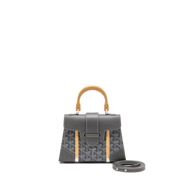 Goyard Saigon Structure Mini Bag Goyardine Canvas/Calfskin Grey SHW in Grey Calfskin from EMIER