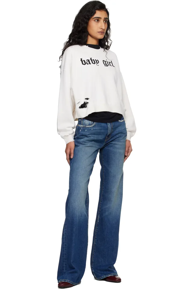 R13 Off-White 'Baby Girl' Cropped Crewneck Sweatshirt, photo 4 of 4 from SSENSE