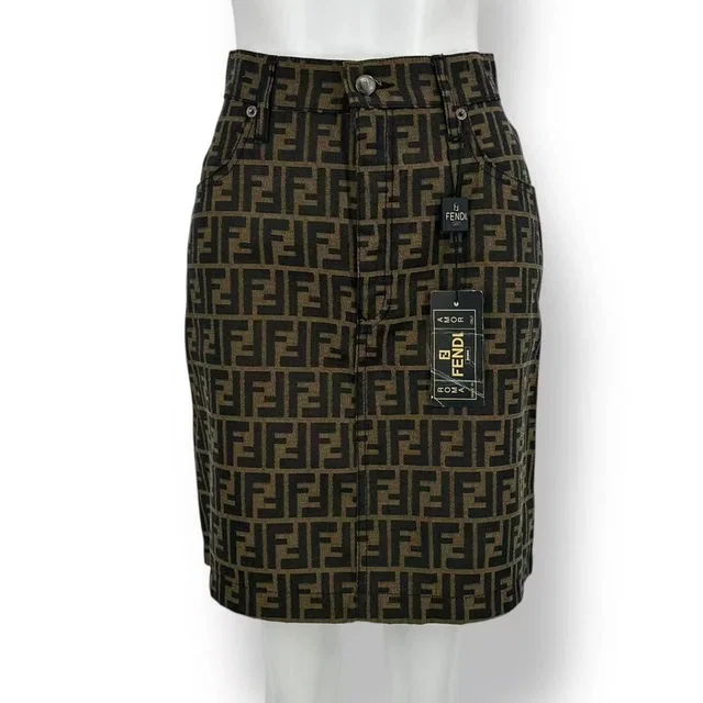 Fendi Zucca Pattern Skirt Brown 42 in Brown from The Reluxe