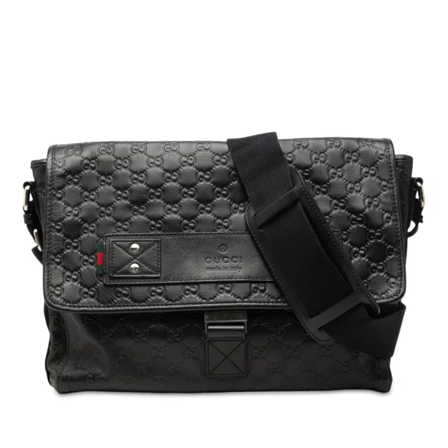 Black Gucci Guccissima Web Crossbody in Black Leather from Designer Revival