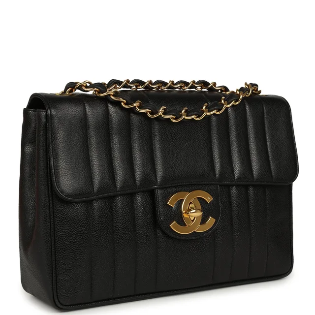 Chanel Vintage Jumbo Classic Mademoiselle Vertical Flap Black Caviar Gold Hardware in Black Caviar leather from Madison Avenue Couture, photo 2 of 2