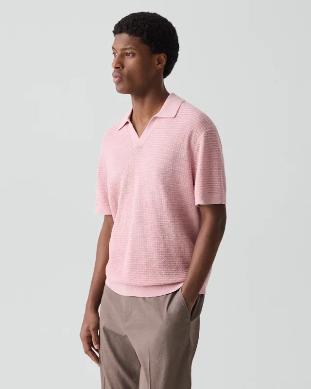 Theory Brenan Polo Shirt in Pacific Linen in CHALK PINK 65% Linen, 23% Cotton, 12% Polyester; Exclusive Of Elastic, photo 2 of 14 from Theory