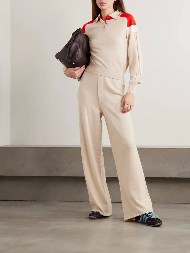 GUEST IN RESIDENCE Alpine Collegiate color-block cashmere polo sweater in Beige, photo 2 of 2 from NET-A-PORTER (Canada)