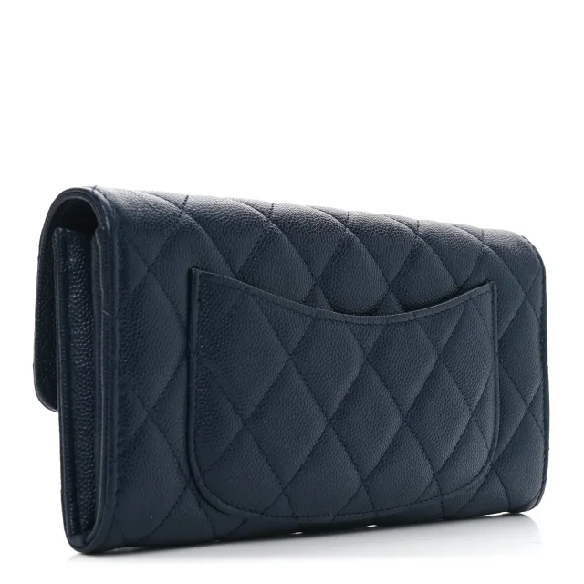Chanel Caviar Quilted Large Gusset Flap Wallet Navy in Navy Caviar leather from FASHIONPHILE, photo 3 of 8