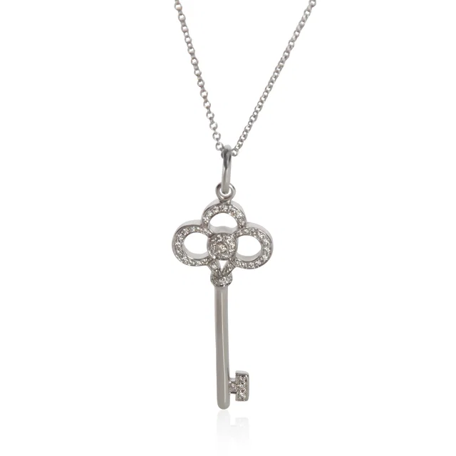Tiffany & Co. White Gold Diamond Crown Key Pendant 18k in White from HEWI