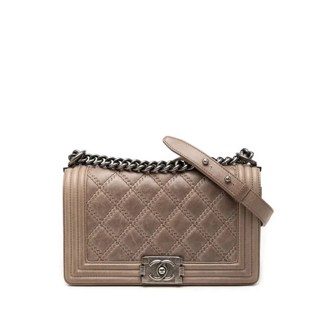 Brown Chanel Old Medium Aged Calfskin Double Stitch Boy Flap Crossbody Bag in Brown Calfskin from Designer Revival