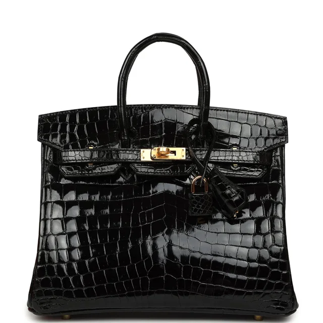 Hermès Birkin 25 Black Shiny Niloticus Crocodile Gold Hardware in Black Crocodile from Madison Avenue Couture